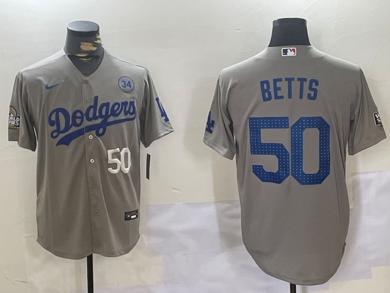 Men Los Angeles Dodgers #50 Betts Grey Game 2024 Nike MLB Jersey style 11203->los angeles dodgers->MLB Jersey